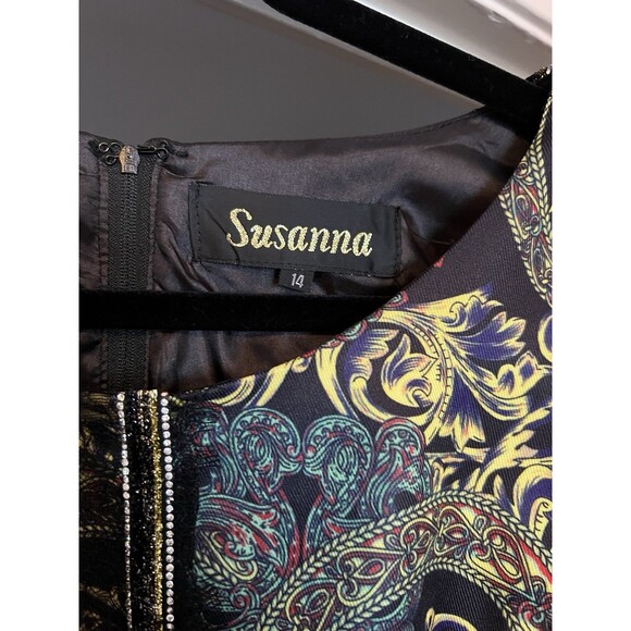 Susanna By Teramina Slimming Black Gold Skirt Suit Size 14 Long Sleeve Elegant - Picture 10 of 16